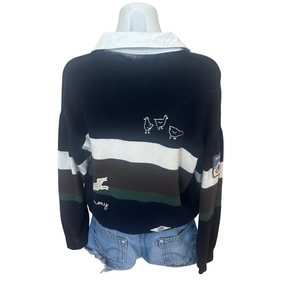 SEA New York Striped Polo Rugby Sweater MEDIUM Cotton Varsity Embroidered $365 - Picture 10 of 16